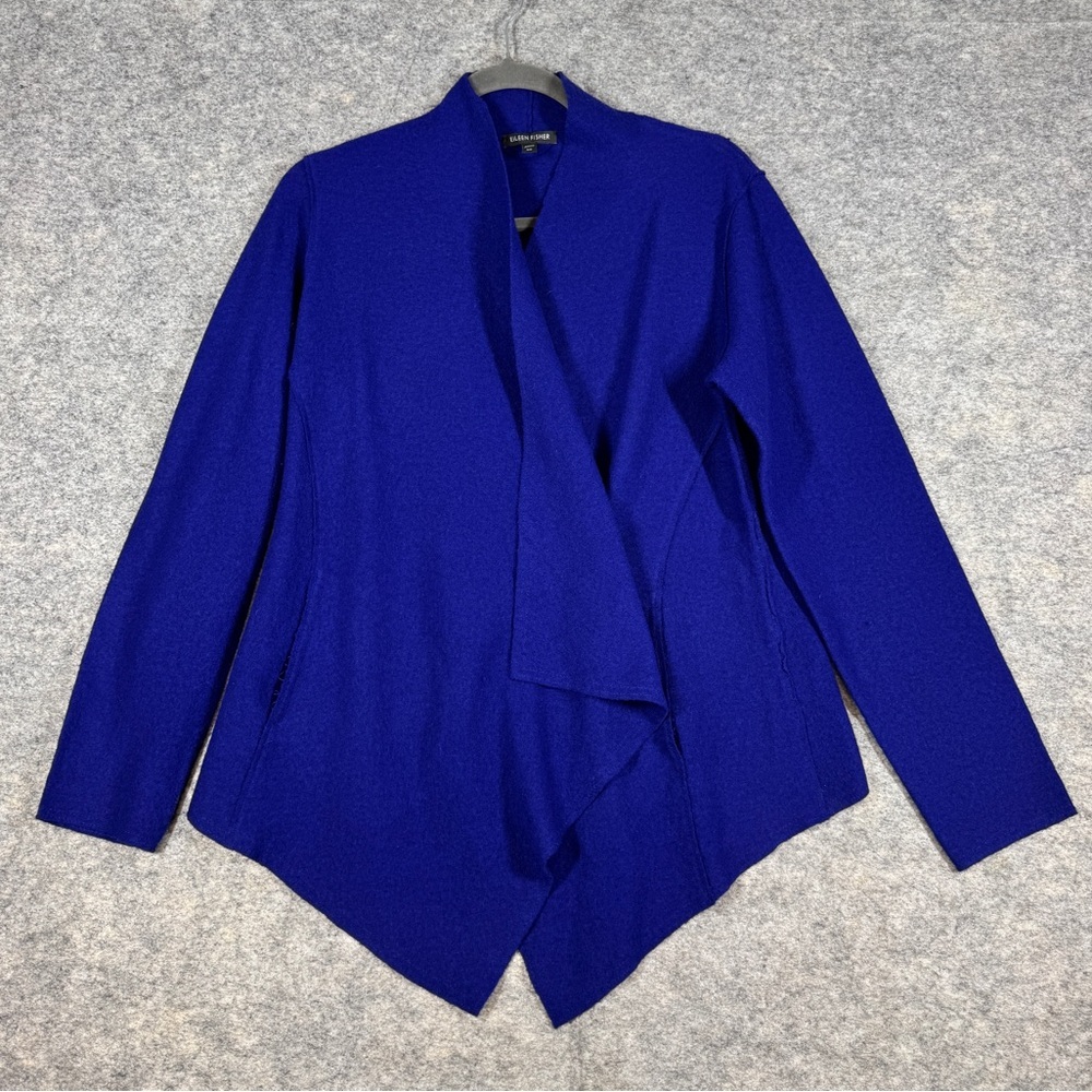 Eileen Fisher Vibrant Blue Wool Snap Closure Jacket Size S Lagenlook Minimalist - Picture 3 of 16